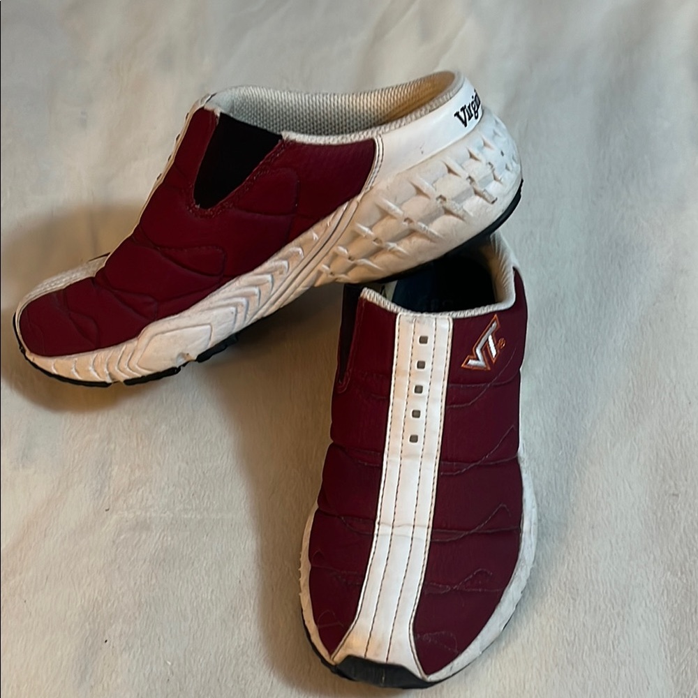 Ladies Vibram Virginia Tech Maroon  and White Slip-On Sneakers with Knit Upper